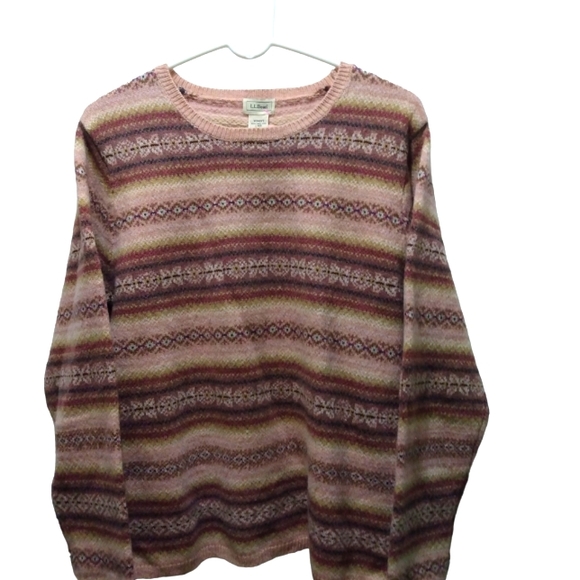 L.L. Bean Sweaters - 🌞LL Bean 100%Lambs Wool Pink/Brown Crew Sweater L